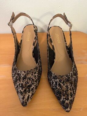 J.Renee Animal Print Sparkling Sling-back Shoes with Low Heels